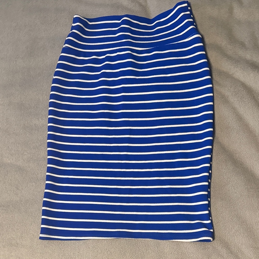 LuLaRoe Blue and White Striped Pencil Skirt